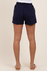 Navy Drawstring Chevron Embroidered Shorts