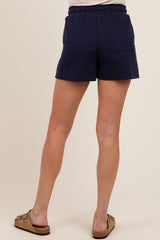 Navy Drawstring Chevron Embroidered Maternity Shorts