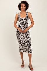 Multicolor Knit Sleeveless Leopard Print Midi Dress