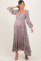 Pink Floral Reversible Long Sleeve Maternity Maxi Dress