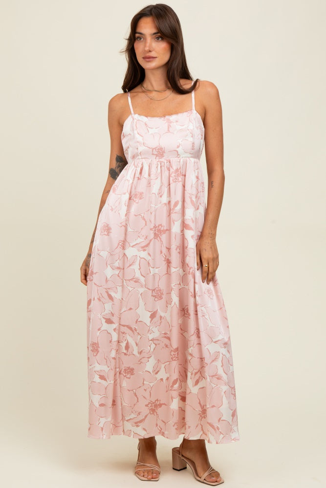 Pink Floral Sleeveless Maxi Dress