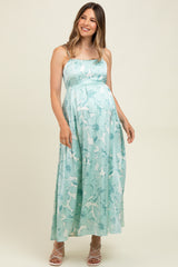 Sage Floral Sleeveless Maternity Maxi Dress