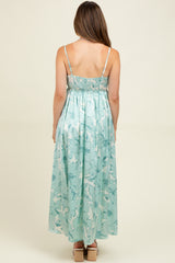 Sage Floral Sleeveless Maternity Maxi Dress