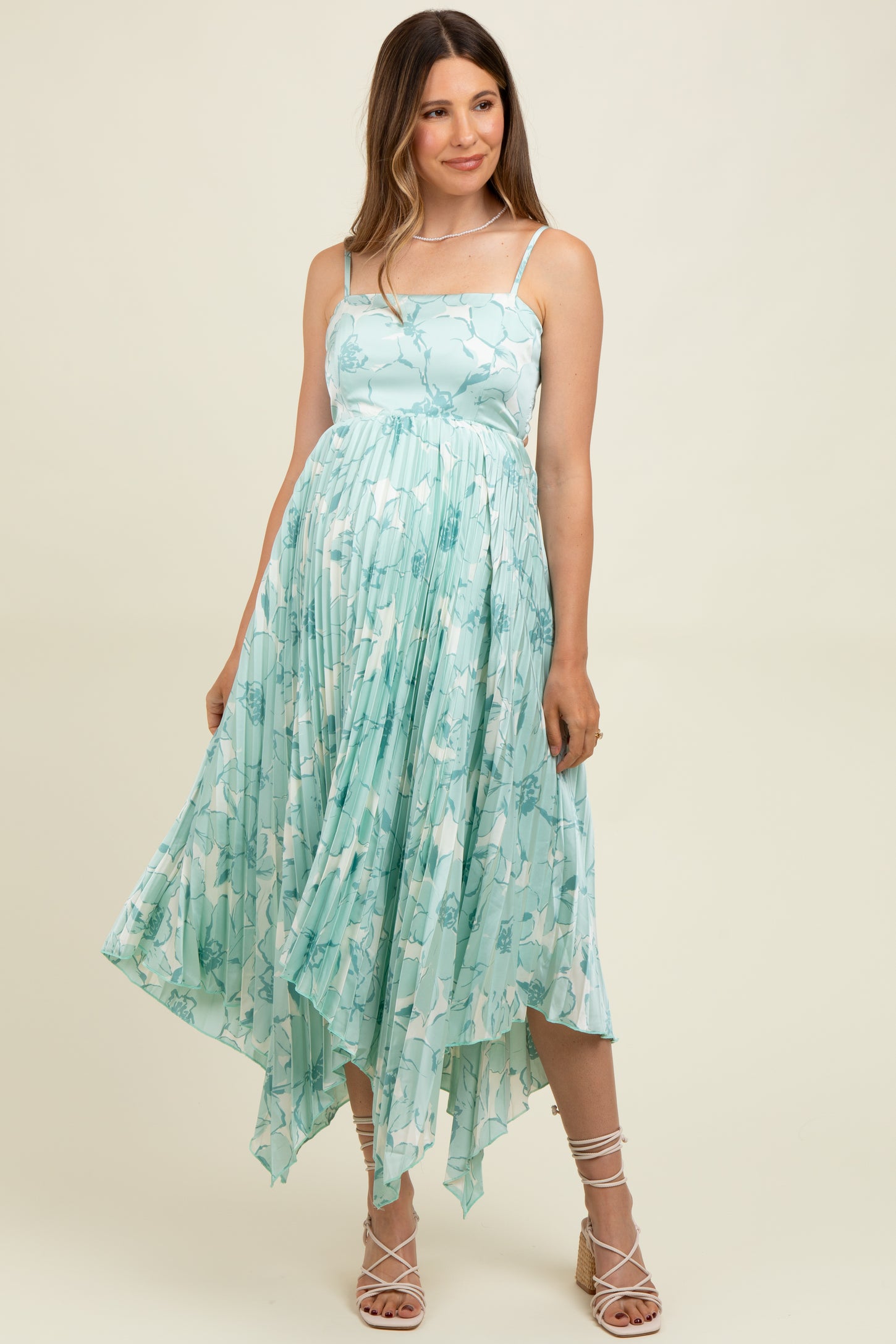 Sage Floral Woven Pleat Skirt Maternity Maxi Dress