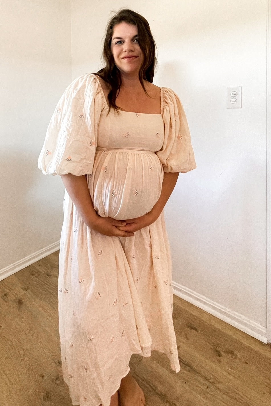 Cream Floral Maternity Midi Dress