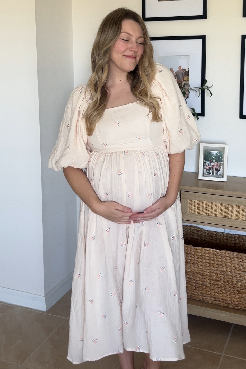 Cream Floral Maternity Midi Dress