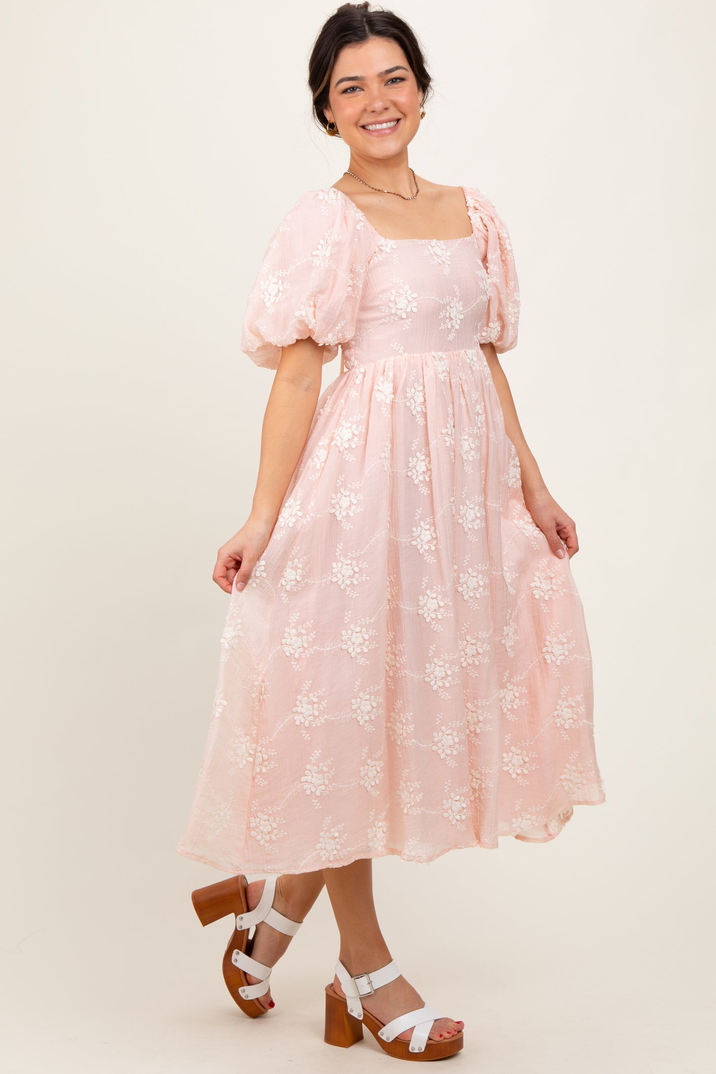 Pink Textured Midi Dress