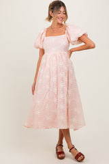 Pink Textured Maternity Midi Dress