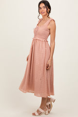Peach Eyelet Sleeveless Midi Dress