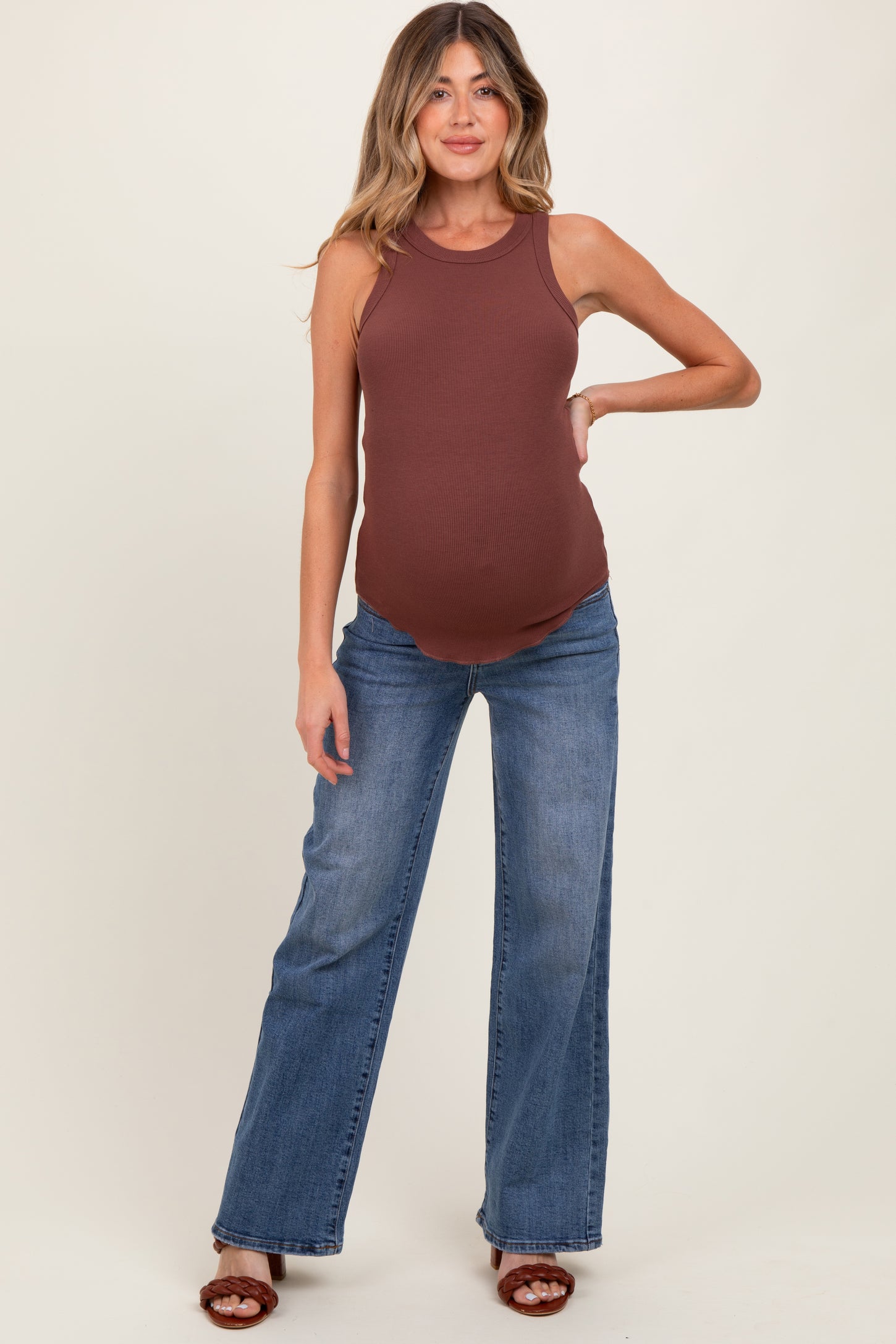 Medium Classic Wash Wide Leg Maternity Jeans
