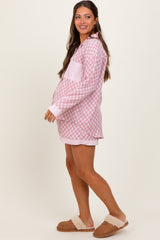 Mauve Checkered Print Pajama Shorts Maternity Set
