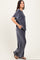 Gray Blue Textured Velvet Lounge Pant Set