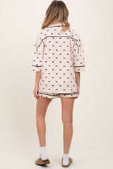 Cream Bow Print Gingham Pajama Short Maternity Set