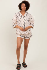 Cream Bow Print Gingham Pajama Short Set
