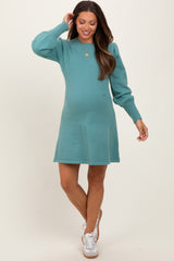 Light Olive Knit Bubble Sleeve Maternity Mini Dress