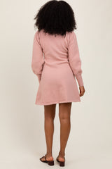 Pink Knit Bubble Sleeve Mini Dress