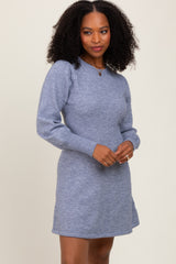 Light Blue Knit Bubble Sleeve Mini Dress