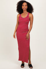 Red Black Striped Side Slit Maxi Dress