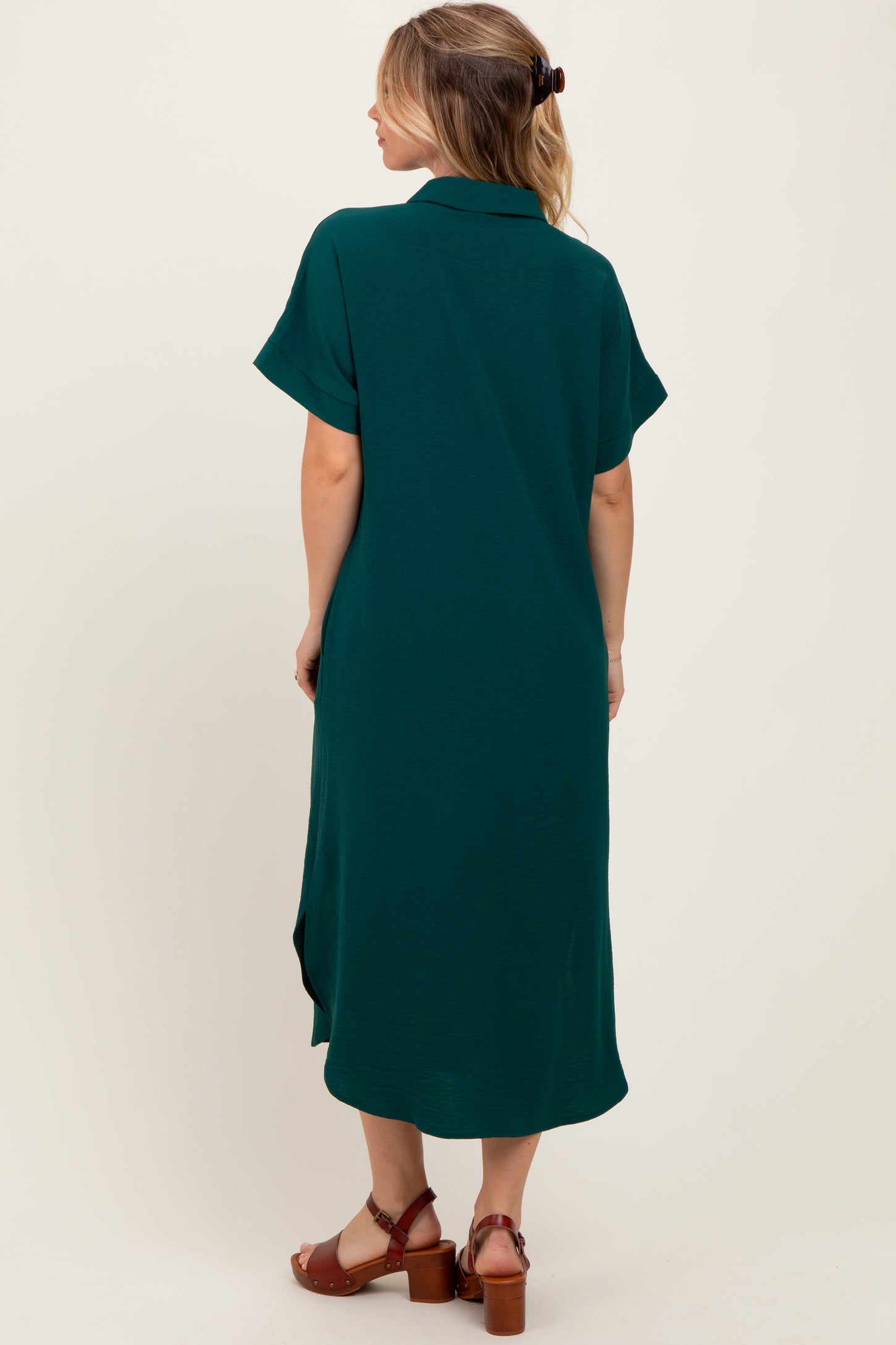 Royal Blue Button Down Front Pocket Midi Dress