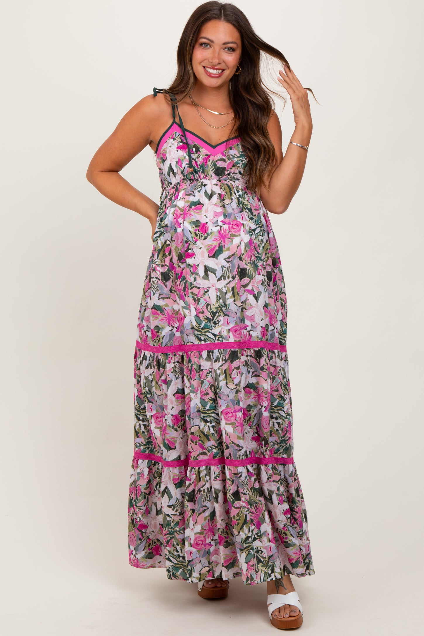 Pink Multi Floral Maternity Maxi Dress