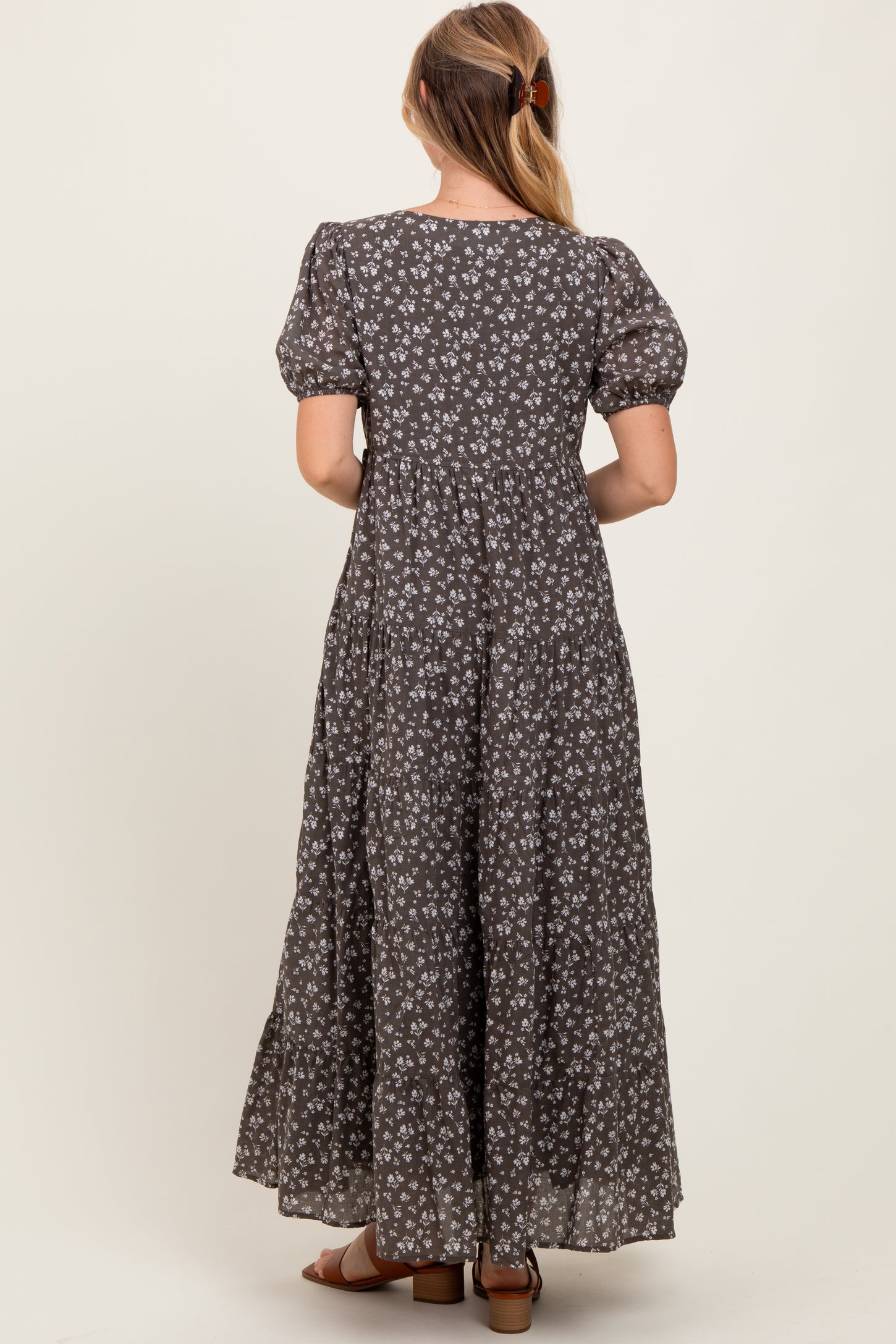 Grey Tiered Floral Maxi Dress