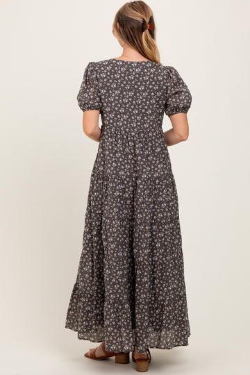 Grey Tiered Floral Maxi Dress