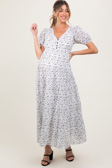 Ivory Tiered Floral Maternity Maxi Dress
