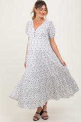 Ivory Tiered Floral Maternity Maxi Dress