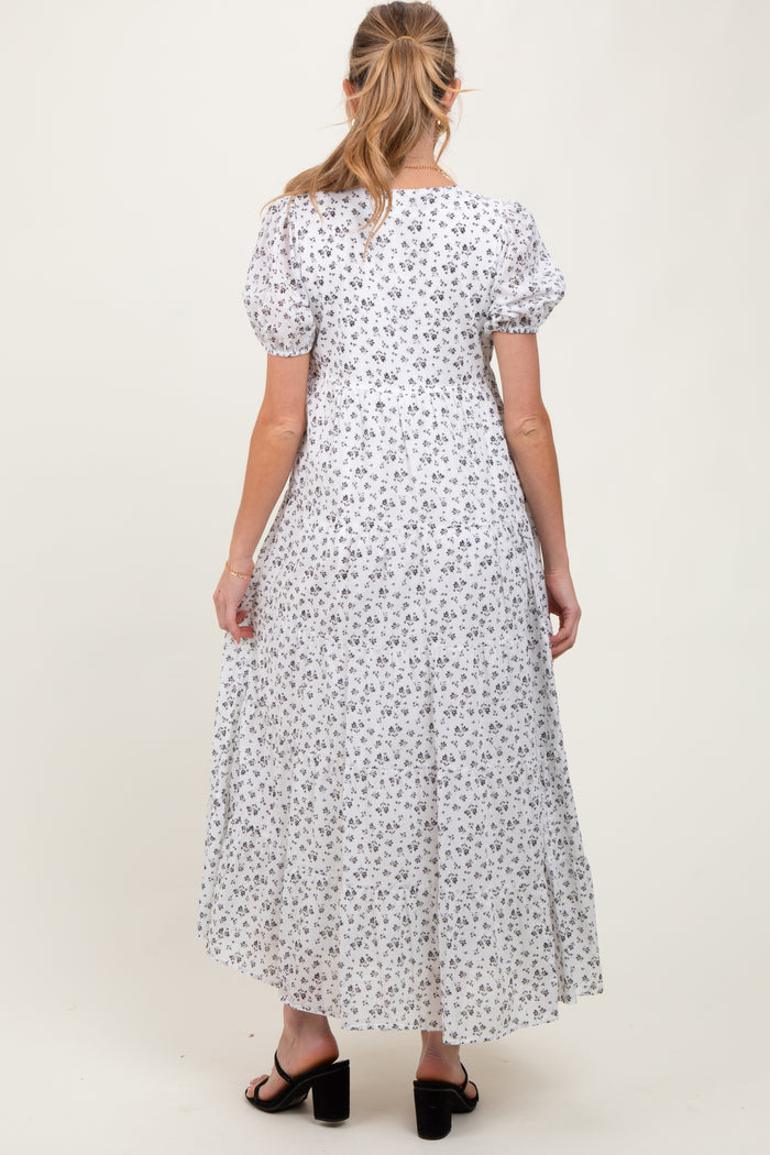 Ivory Tiered Floral Maternity Maxi Dress