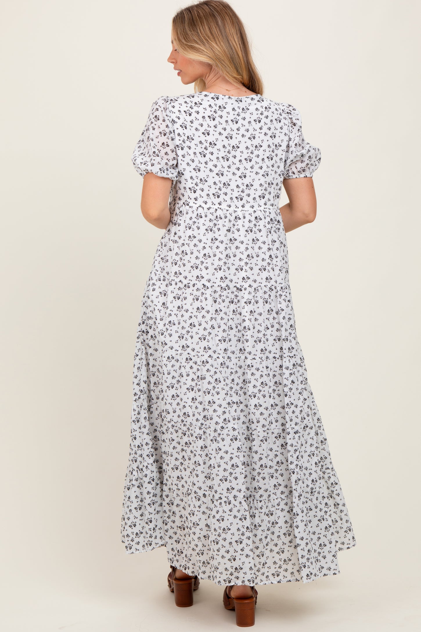 Ivory Tiered Floral Maxi Dress