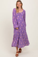 Purple Floral Long Sleeve Dress
