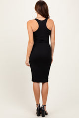 Black Ribbed Racer Back Sleeveless Midi Dress