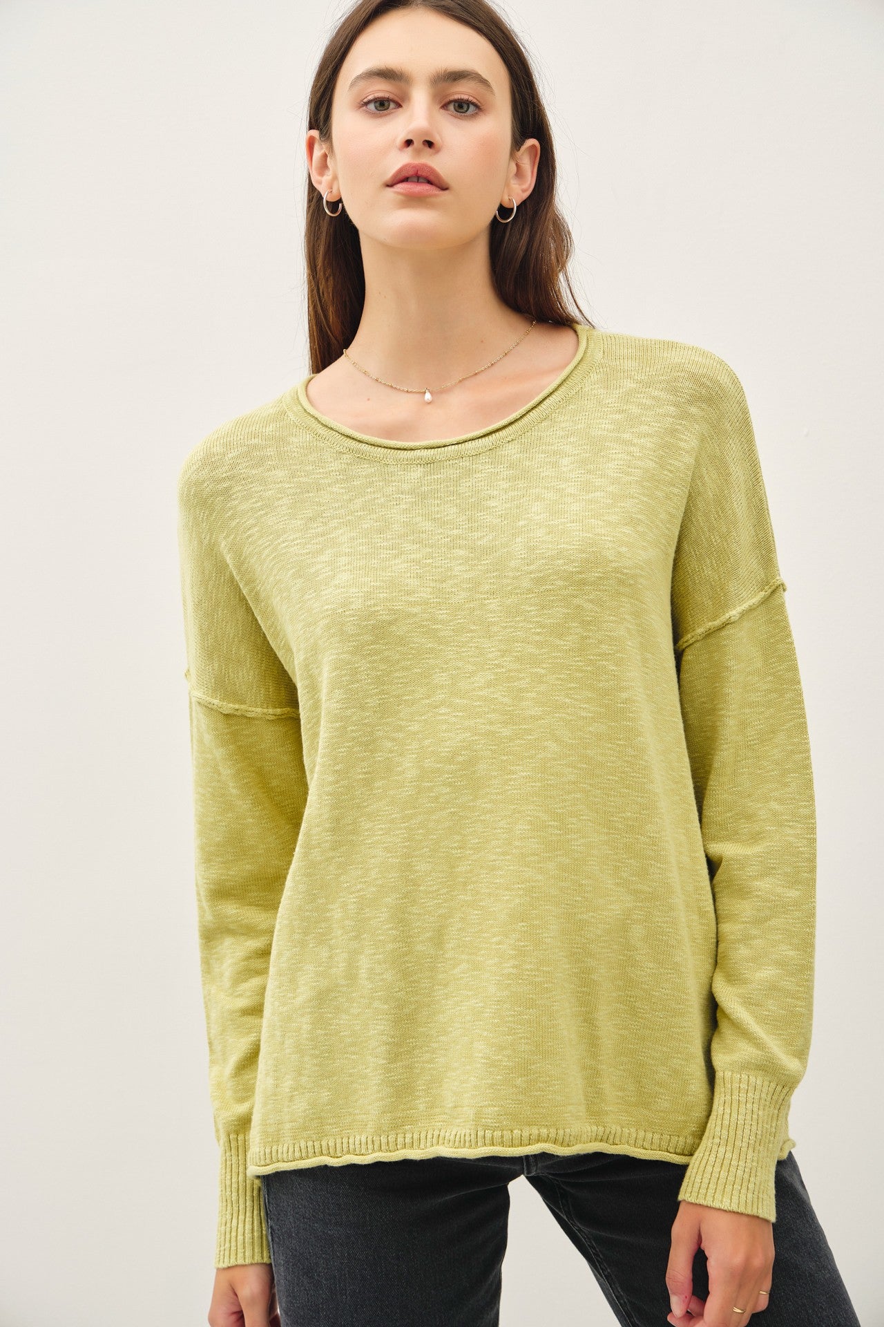 Lime Heather Unfinished Hem Sweater