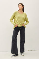 Lime Heather Unfinished Hem Sweater