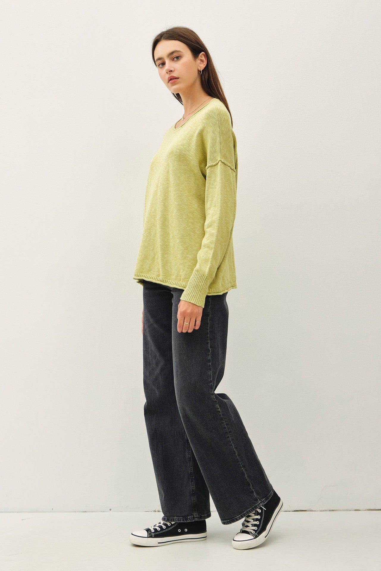 Lime Heather Unfinished Hem Sweater