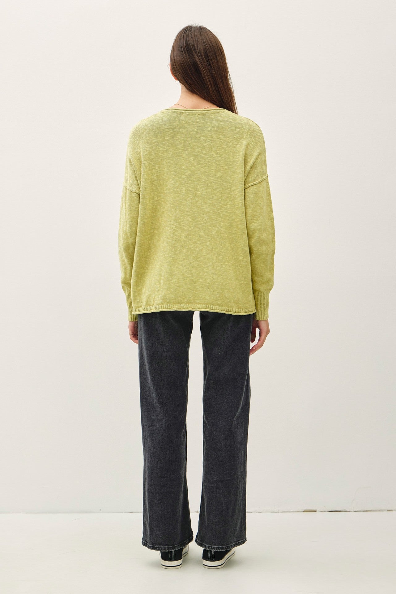 Lime Heather Unfinished Hem Sweater