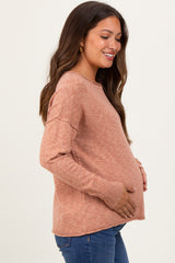 Peach Heather Unfinished Hem Maternity Sweater