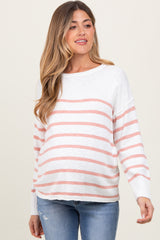 Peach Striped Cuff Maternity Sweater