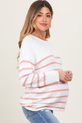 Peach Striped Cuff Maternity Sweater
