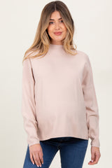 Beige Relaxed Fit Mock Neck Maternity Sweater