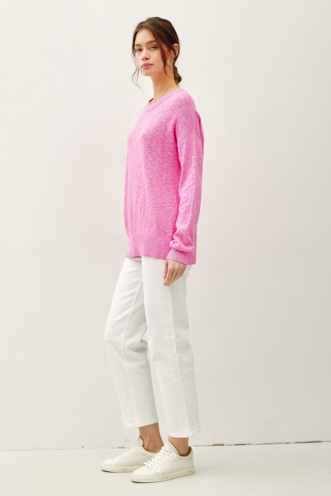 Pink Oversized Slub Knit Sweater