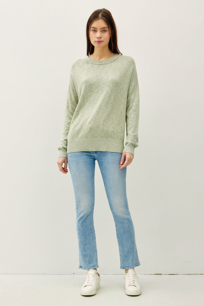 Light Olive Oversized Slub Knit Sweater