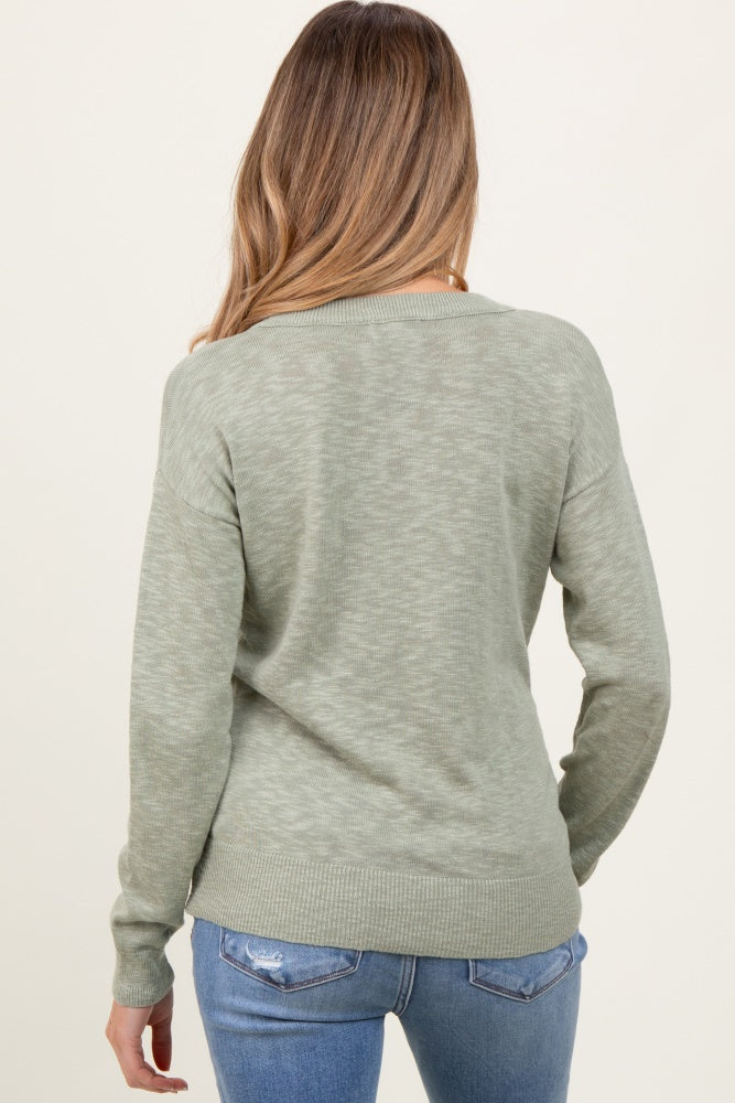 Light Olive Oversized Slub Knit Maternity Sweater