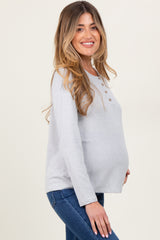 Light Grey Brushed Knit Henley Maternity Top