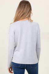 Light Grey Brushed Knit Henley Maternity Top