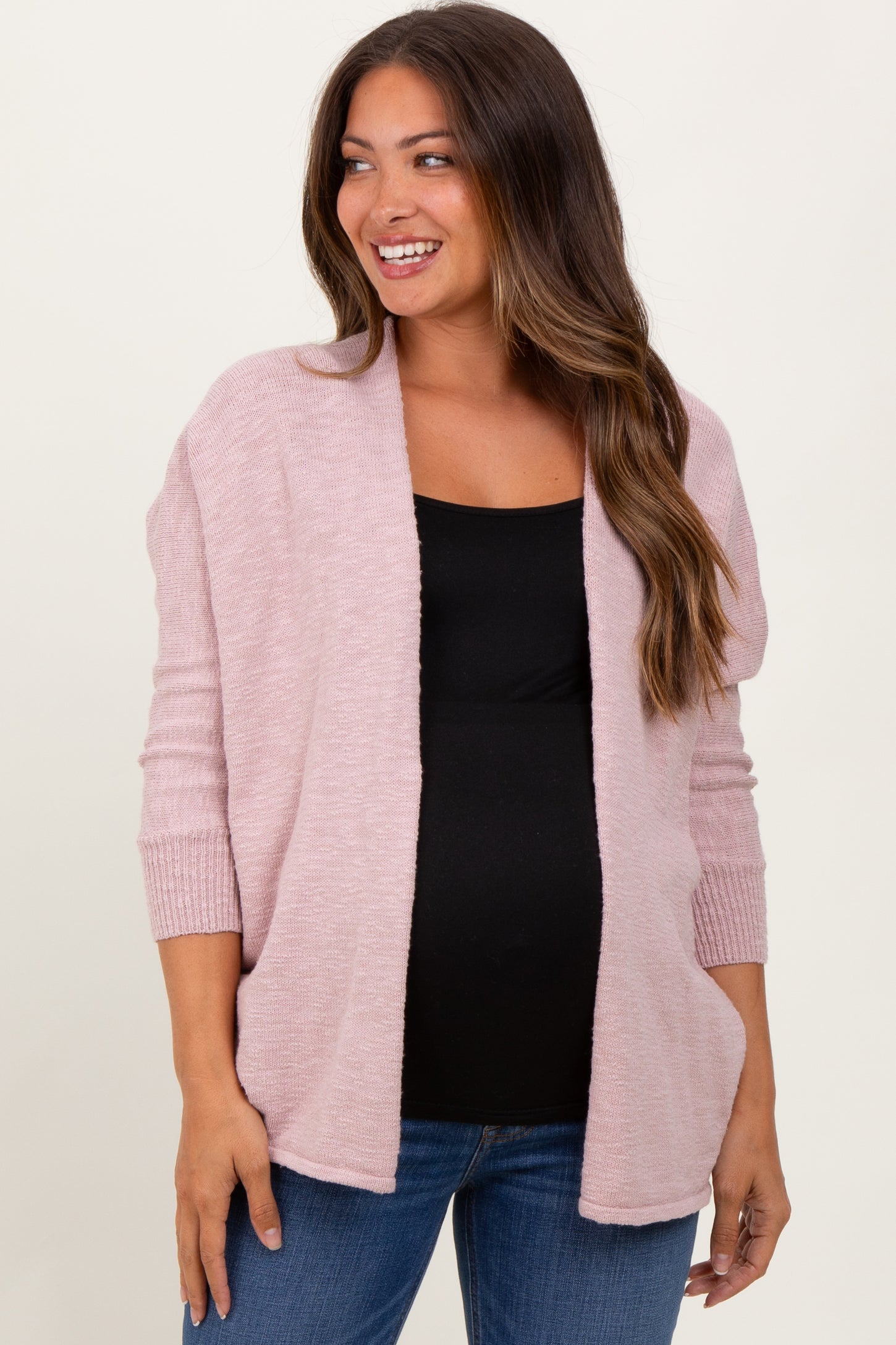 Pink Slub Knit Open Maternity Cardigan