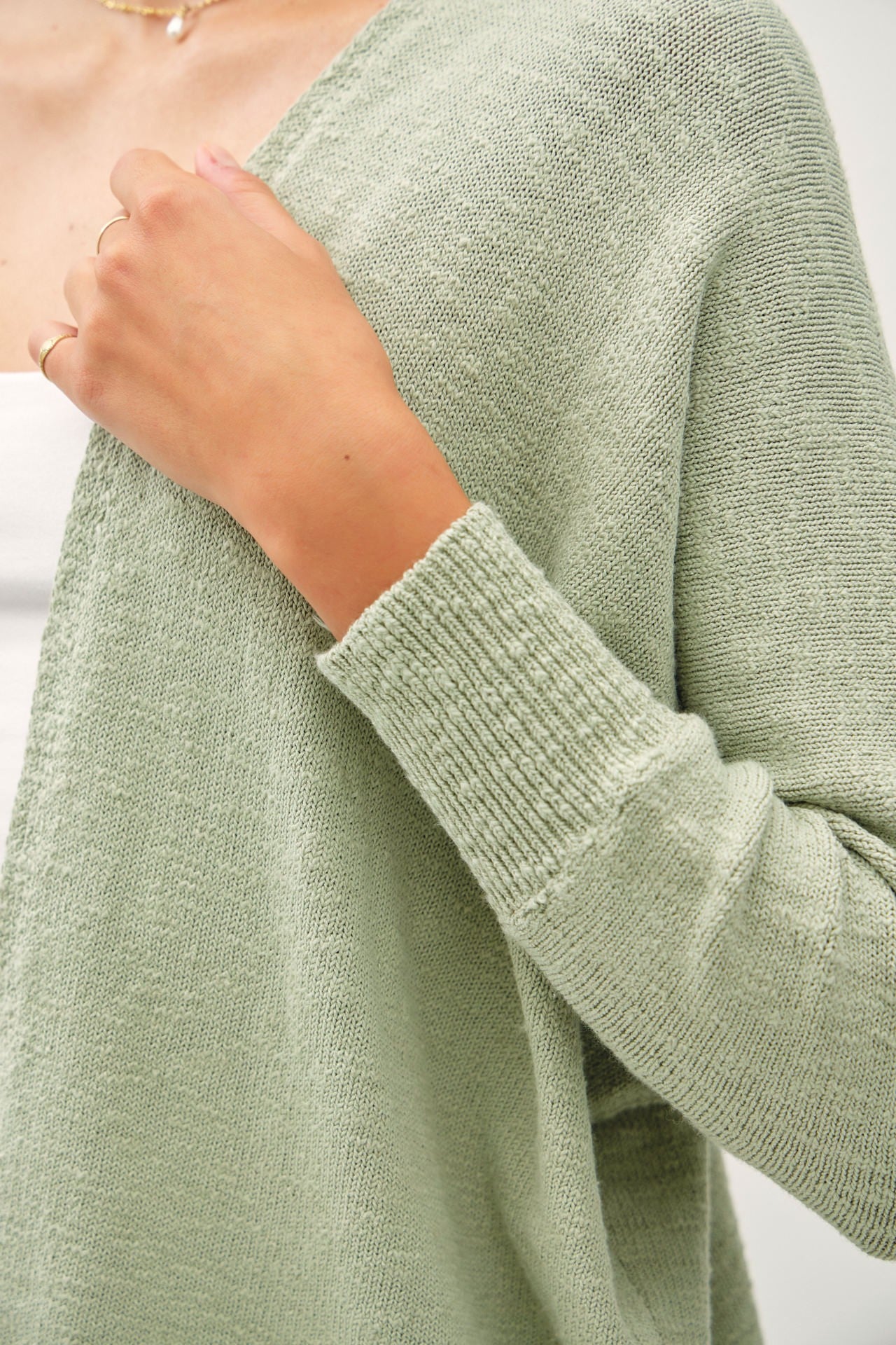 Light Olive Slub Knit Open Cardigan