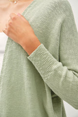 Light Olive Slub Knit Open Cardigan