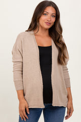 Taupe Slub Knit Open Maternity Cardigan