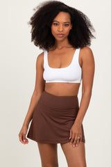 Brown Back Pleat Maternity Skort